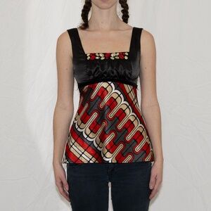 Y2k satin tank top with rhinestones red and black size small sele
